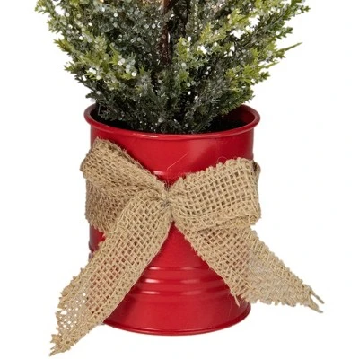 Northlight 16" LED Lighted Red Potted Artificial Tabletop Iced Christmas Tree Decoration - Clear Lights 4 Northlight 16" LED Lighted Red Potted Artificial Tabletop Iced Christmas Tree Decoration - Clear Lights - Image 2