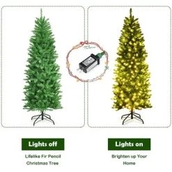 Costway 6Ft Pre-lit Artificial Pencil Christmas Tree Hinged Fir PVC Tree /250 LED Lights -Outlet Xmas Decor Tree Store GUEST e5528d61 1f46 404c 9752 fe207deb1454