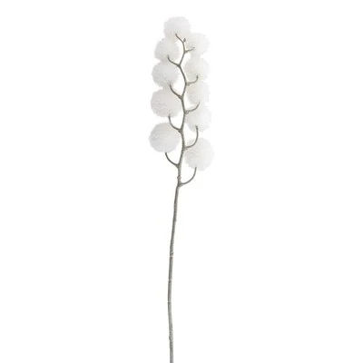 Northlight 24" White Glittered Pom Pom Artificial Christmas Spray 4 Northlight 24" White Glittered Pom Pom Artificial Christmas Spray - Image 2