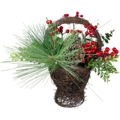 Northlight 15" Eucalyptus Pine and Berry Artificial Christmas Grapevine Basket 5 Northlight 15" Eucalyptus Pine and Berry Artificial Christmas Grapevine Basket - Image 3