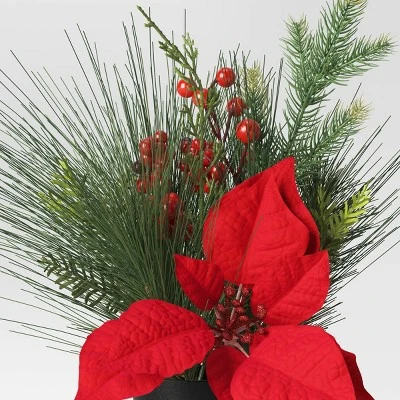 14" Potted Poinsettia Flower and Mixed Greenery with Berries Christmas Artificial Plant Arrangement - Wondershop™ 4 14" Potted Poinsettia Flower and Mixed Greenery with Berries Christmas Artificial Plant Arrangement - Wondershop™ - Image 2