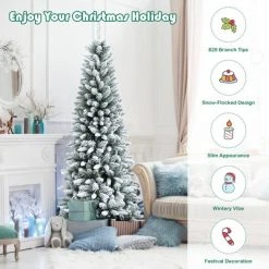 Costway 6.5ft Snow-Flocked Hinged Artificial Christmas Pencil Tree w/ 829 Mixed Tips -Outlet Xmas Decor Tree Store GUEST e5b7ba3c bc51 4eab acdf 3e4280dc766e