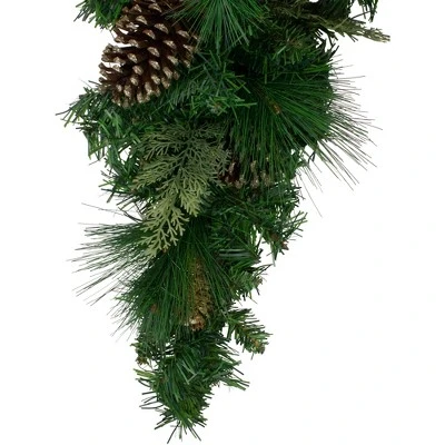 Northlight 28" Unlit Artificial Mixed Pine with Pine Cones and Gold Glitter Christmas Teardrop Swag 3 Northlight 28" Unlit Artificial Mixed Pine with Pine Cones and Gold Glitter Christmas Teardrop Swag
