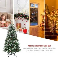 Tangkula Unlit Snow Flocked Artificial Christmas Tree Hinged Pine Decoration Tree -Outlet Xmas Decor Tree Store GUEST e735f104 ac5a 4211 b401 7368bc5b166a