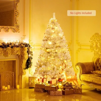 Tangkula 6Ft Hinged Artificial Silver Tinsel Christmas Tree with Metal Stand 5 Tangkula 6Ft Hinged Artificial Silver Tinsel Christmas Tree with Metal Stand - Image 3