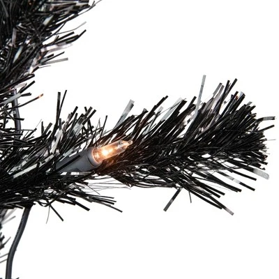 Northlight 4' Pre-Lit Black Artificial Tinsel Christmas Tree, Clear Lights 3 Northlight 4' Pre-Lit Black Artificial Tinsel Christmas Tree, Clear Lights