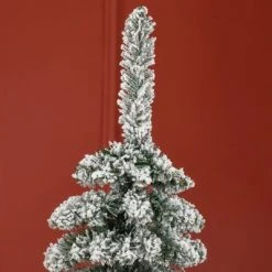 HOMCOM 6' Tall Unlit Snow Flocked Artificial Christmas Tree, Slim Pencil Xmas Tree with Realistic Branches and 395 Tips, Green -Outlet Xmas Decor Tree Store GUEST e80fe204 1f48 428e 889f 96b20e40e3ca