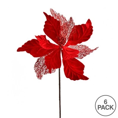 Vickerman 12" Velvet Poinsettia Mesh Aritificial Christmas Spray 4 Vickerman 12" Velvet Poinsettia Mesh Aritificial Christmas Spray - Image 2