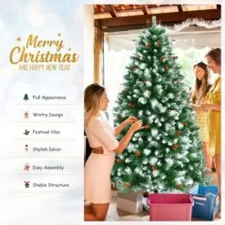 Tangkula Lifelike Christmas Pine Tree, Artificial Hinged Xmas Tree W/ Pine Needles & PVC Tips -Outlet Xmas Decor Tree Store GUEST e8dd74c2 a1bd 4f51 a96c 7c8c40fa01df
