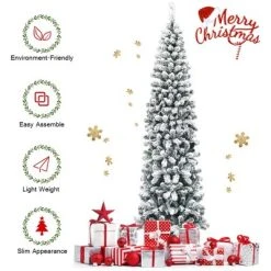 Costway 7.5Ft Unlit Hinged Snow Flocked Artificial Pencil Christmas Tree w/ 641 Tips -Outlet Xmas Decor Tree Store GUEST e8e8a5b3 2927 4335 9aff fd08e5912812