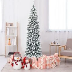 Costway 7.5Ft Unlit Hinged Snow Flocked Artificial Pencil Christmas Tree w/ 641 Tips -Outlet Xmas Decor Tree Store GUEST e9706296 1348 4333 b697 1b8729217260