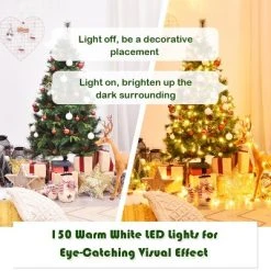 Tangkula Pre-lit Hinged Artificial Pencil Fir Christmas Tree with LED Lights -Outlet Xmas Decor Tree Store GUEST ea674abf 6edd 4539 b3fc 649788468549