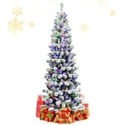 Tangkula Pre-lit Snow Flocked Christmas Pine Tree, Hinged Artificial Xmas Tree W/ Remote-controlled Multi-Color Lights -Outlet Xmas Decor Tree Store GUEST eaa78609 2ed2 4257 b440 b5a1056a3fb2