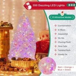 Costway 6 FT Flocked Artificial Christmas Tree Hinged with 350 LED Lights 808 Branch Tips -Outlet Xmas Decor Tree Store GUEST eb363bf2 224f 4550 91ba e13c395691f3