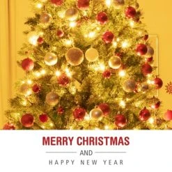 Tangkula Pre-Lit Christmas Spruce Tree Hinged Artificial Tree, Party Decoration w/ Tips, Lights, Pine Cones -Outlet Xmas Decor Tree Store GUEST eb4743d4 cb73 4e37 941a 0d727cc466b0