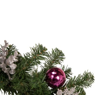 Northlight 6' x 9" Unlit Pink/Silver Poinsettia, Eucalyptus Artificial Christmas Garland 4 Northlight 6' x 9" Unlit Pink/Silver Poinsettia, Eucalyptus Artificial Christmas Garland - Image 2