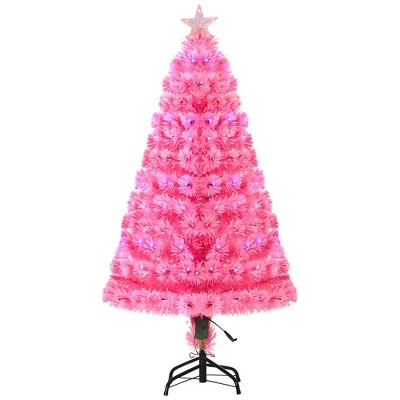 HOMCOM 4ft Fir Artificial Christmas Tree with Realistic Branches, 130 Multi-Color Fiber Optic LED Lights and 130 Tips, Pink 4 HOMCOM 4ft Fir Artificial Christmas Tree with Realistic Branches, 130 Multi-Color Fiber Optic LED Lights and 130 Tips, Pink - Image 2