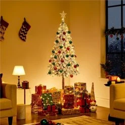 Yaheetech Snow Flocked Artificial Christmas Tree with Lights for Home Party