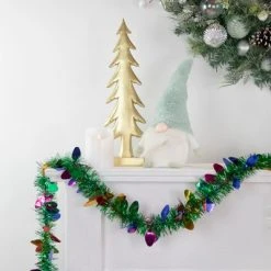 Northlight 50' x 2" Green and Multi-Color Christmas Light Bulb Wrapped Tinsel Garland - Unlit