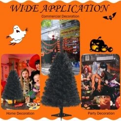Tangkula 3 Ft Black Artificial Tree Unlit Halloween and Christmas Decoration Tree Compact Festival Party Supplies -Outlet Xmas Decor Tree Store GUEST ed996c11 ae25 4ef8 b743 c792d18d833e