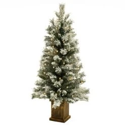 LuxenHome 4Ft Pre-Lit LED Battery-Operated with Timer Artificial Flocked Fir Christmas Tree with Square Planter -Outlet Xmas Decor Tree Store GUEST ee821a55 7c4e 4736 a182 4a9bfa8abf46