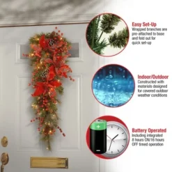 National Tree Company Pre-Lit Artificial Christmas Teardrop, Green, Evergreen, White Lights,Red Ball Ornaments, Pine Cones, Ribbon,36 Inches -Outlet Xmas Decor Tree Store GUEST f14ca5ff 7027 40e6 9f81 fdd84e9b8c09