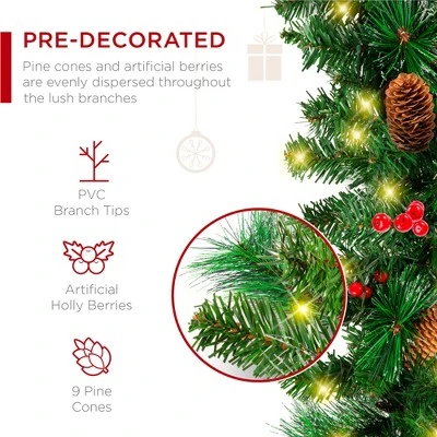 Best Choice Products 9ft Pre-Lit Pre-Decorated Garland w/ PVC Branch Tips, 50 Lights, Pine Cones, Berries 4 Best Choice Products 9ft Pre-Lit Pre-Decorated Garland w/ PVC Branch Tips, 50 Lights, Pine Cones, Berries - Image 2