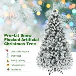 Costway 6ft/7.5ft/9ft Pre-Lit Premium Snow Flocked Hinged Artificial Christmas Tree with 250 Lights/450 Light/550 Lights -Outlet Xmas Decor Tree Store GUEST f2001dce 3ef0 40ac 859e 94f2fe3e1cf0