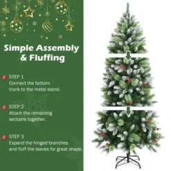 Costway 5ft6ft7.5ft Unlit Snowy Hinged Artificial Christmas Pencil Tree w/ Red Berries 20 Costway 5ft6ft7.5ft Unlit Snowy Hinged Artificial Christmas Pencil Tree w/ Red Berries -Outlet Xmas Decor Tree Store GUEST f217853d c759 41f6 b211 36cd0a82538e