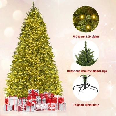 Tangkula 7.5'Artificial Green PVC Christmas Fir Tree Outdoor w/ Metal Stand and 700 LED Lights 7 Tangkula 7.5'Artificial Green PVC Christmas Fir Tree Outdoor w/ Metal Stand and 700 LED Lights - Image 5