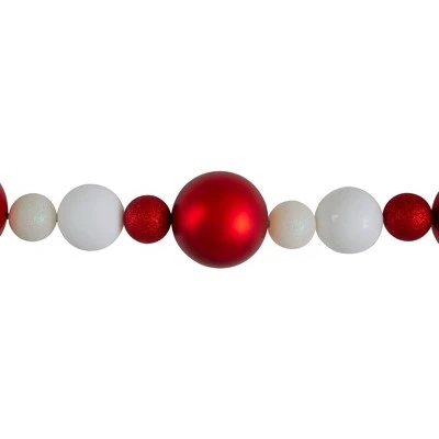 Northlight 6' Shatterproof Ball 3-Finish Red and White Christmas Garland 4 Northlight 6' Shatterproof Ball 3-Finish Red and White Christmas Garland - Image 2