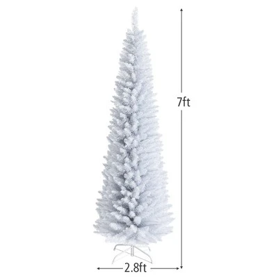 Costway 7ft Unlit Artificial Slim Christmas Pencil Tree w/ Metal Stand White 5 Costway 7ft Unlit Artificial Slim Christmas Pencil Tree w/ Metal Stand White - Image 3