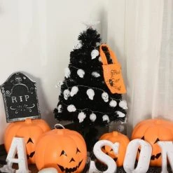 HOMCOM 35.5" Tall Pre-Lit Douglas Fir Artificial Christmas Tree with Realistic Branches, 90 Multi-Color LED Lights, Fiber Optics, and 90 Tips, Black