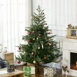 HOMCOM Artificial Christmas Tree Home Holiday Decoration with Auto Open, Steel Base, Wide Shape -Outlet Xmas Decor Tree Store GUEST f4039156 208b 427a aefc 2c1b23818b9d