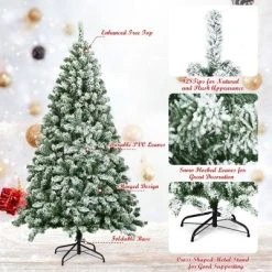 Costway 6FT Snow Flocked Artificial Christmas Tree Hinged w/928 Tips and Foldable Base -Outlet Xmas Decor Tree Store GUEST f45210f5 f5f4 4e1e 9a70 a247b31491ac