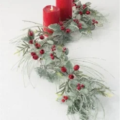 Sullivans Artificial Iced Pine and Berry Garland 66"L Green