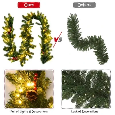 Costway 9Ft Pre-lit Artificial Christmas Garland Red Berries w/ 100 LED Lights & Timer 10 Costway 9Ft Pre-lit Artificial Christmas Garland Red Berries w/ 100 LED Lights & Timer - Image 8