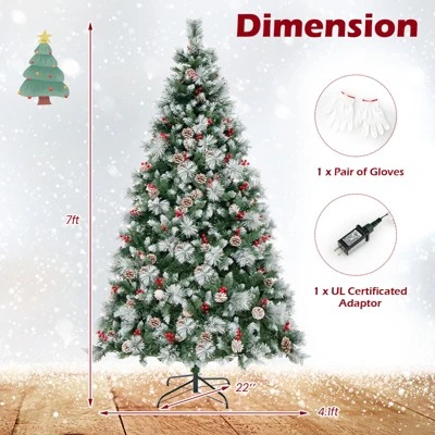 Costway 7 FT Pre-Lit Artificial Christmas Tree Hinged with Pine Needles 400 LED Lights 4 Costway 7 FT Pre-Lit Artificial Christmas Tree Hinged with Pine Needles 400 LED Lights - Image 2