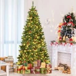 Costway 7Ft Pre-lit Hinged PE Artificial Christmas Tree w/ 350 LED Lights & Pine Cones -Outlet Xmas Decor Tree Store GUEST f75d657a 6de0 4f4e 8016 432ceb728f1d