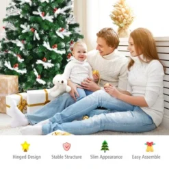 Tangkula Premium Unlit Christmas Tree, Snow Flocked Hinged Artificial Christmas Tree Pine Full Tree with Solid Metal Stand -Outlet Xmas Decor Tree Store GUEST f7943778 6b00 426d 9b1a fa6f03331e52