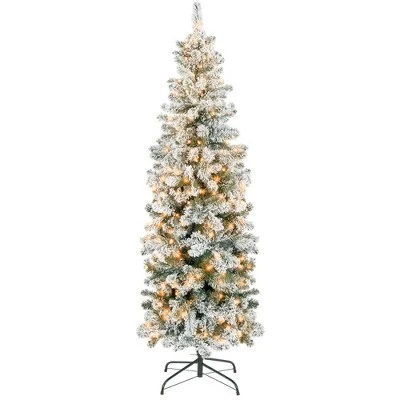Best Choice Products Pre-Lit Artificial Snow Flocked Pencil Christmas Tree Holiday Decoration 11 Best Choice Products Pre-Lit Artificial Snow Flocked Pencil Christmas Tree Holiday Decoration - Image 9
