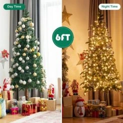 Costway 6ft Pre-Lit Artificial Hinged Pencil Christmas Tree w/250 Lights and Metal Stand -Outlet Xmas Decor Tree Store GUEST f8291cad 2135 45ba bb9d 8c0cf6331fa7