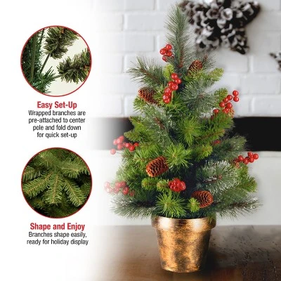 National Tree Company 2 ft Unlit Artificial Mini Christmas Tree, Green, Crestwood Spruce, with Pine Cones, Berry Clusters, Frosted Branches 6 National Tree Company 2 ft Unlit Artificial Mini Christmas Tree, Green, Crestwood Spruce, with Pine Cones, Berry Clusters, Frosted Branches - Image 4