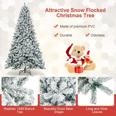 Costway 9ft Snow Flocked Hinged Artificial Christmas Tree Unlit Metal 8 Costway 9ft Snow Flocked Hinged Artificial Christmas Tree Unlit Metal - Image 6