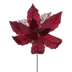 Vickerman 11" Velvet and Glitter Mesh Poinsettia Flower on Steem