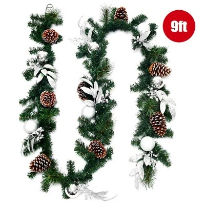 Costway 9ft Pre-Lit Artificial Christmas Garland with Mixed Decorations and LED Lights 4 Costway 9ft Pre-Lit Artificial Christmas Garland with Mixed Decorations and LED Lights - Image 2