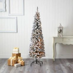 6ft Nearly Natural Pre-Lit Flocked Artificial Christmas Tree Clear Lights -Outlet Xmas Decor Tree Store GUEST fb0c1572 66a8 4abf b689 13645b1dfe52