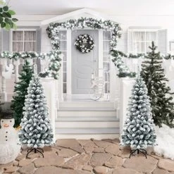 Costway 4.5Ft Unlit Hinged Snow Flocked Artificial Pencil Christmas Tree w/ 242 Branch 13 Costway 4.5Ft Unlit Hinged Snow Flocked Artificial Pencil Christmas Tree w/ 242 Branch -Outlet Xmas Decor Tree Store GUEST fbd3ff15 d422 46e4 954e d771a060c1a0