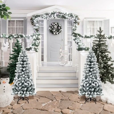 Costway 4.5Ft Unlit Hinged Snow Flocked Artificial Pencil Christmas Tree w/ 242 Branch 5 Costway 4.5Ft Unlit Hinged Snow Flocked Artificial Pencil Christmas Tree w/ 242 Branch - Image 3