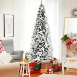 Tangkula 8FT Slim Pencil Tree Hinged Artificial Christmas Tree W/ 807 Branches Tips -Outlet Xmas Decor Tree Store GUEST fc69b706 6e62 4ca0 86d2 fbd112832bfa